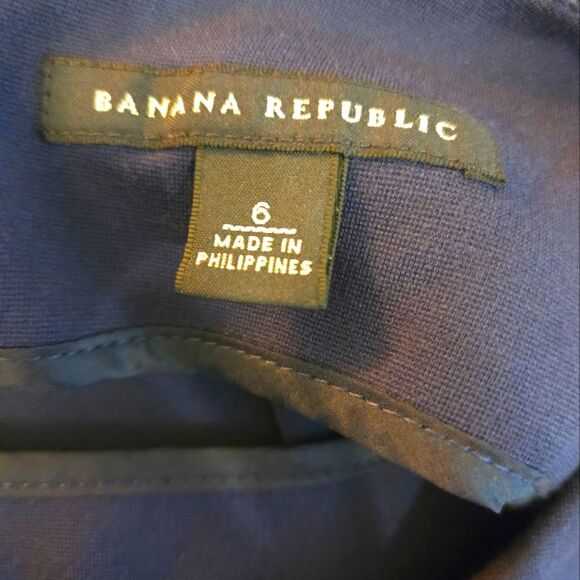 Banana Republic Gail Sheath Sleeveles Dress Elegant Navy Blue Ruffle Top Size 6 - Picture 7 of 13